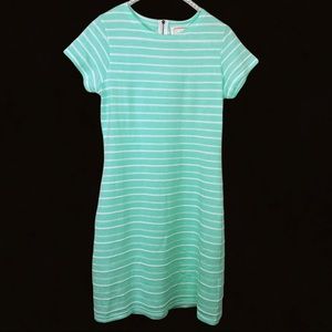 Sail To Sable Green White Summer Knit Striped Short Sleeve Midi Dress Size XS